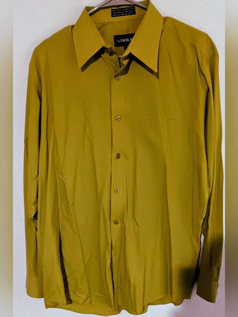 Adolfo Long Sleeve Button Up Shirt With Pocket - Large 16/16 1/2_34/35 Yellow